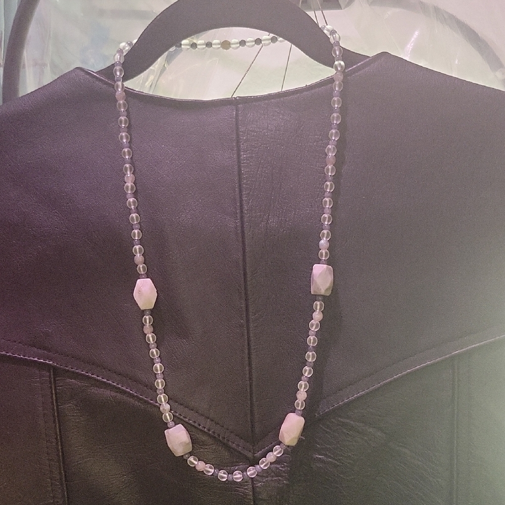 Faceted Labradorite, Grey Agate Handmade Beaded Necklace; Faceted Accent Stones